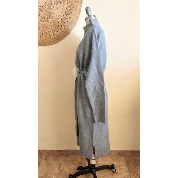A New Day Gray Knit Sweater Dress Belted Mock Neck Long Sleeve Midi Size M NWOT - Picture 4 of 7